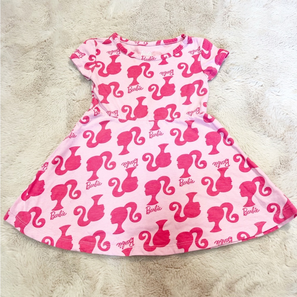 BARBIE Pink Printed Little Girl’s Skater Dress Size 2T - Picture 2 of 5
